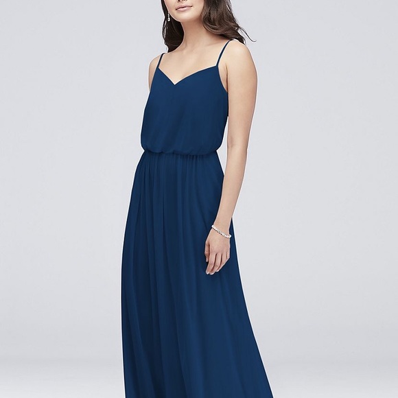 David’s Bridal Spaghetti Strap Mesh Blouson Dress - Picture 2 of 16